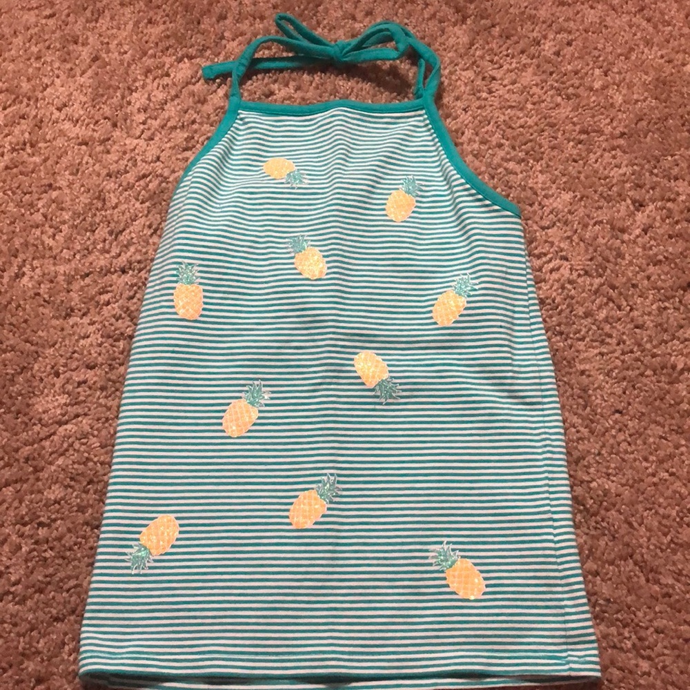 Teal strip and pineapple halter top